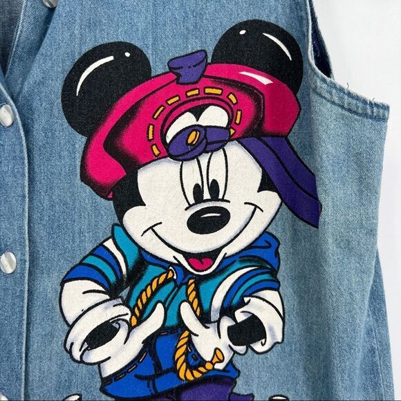 VTG Mickey Unlimited Jerry Leigh Blue Chambray Button Down Sleeveless Shirt - Picture 3 of 10